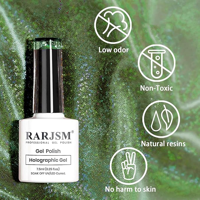 RARJSM Holographic Nail Polish Army Green Gel Nail Polish 7.5ML Gorgeous Glossy Hologram NailGel Curing Required Gel Polish Nail Art Manicure Salon DIY at Home