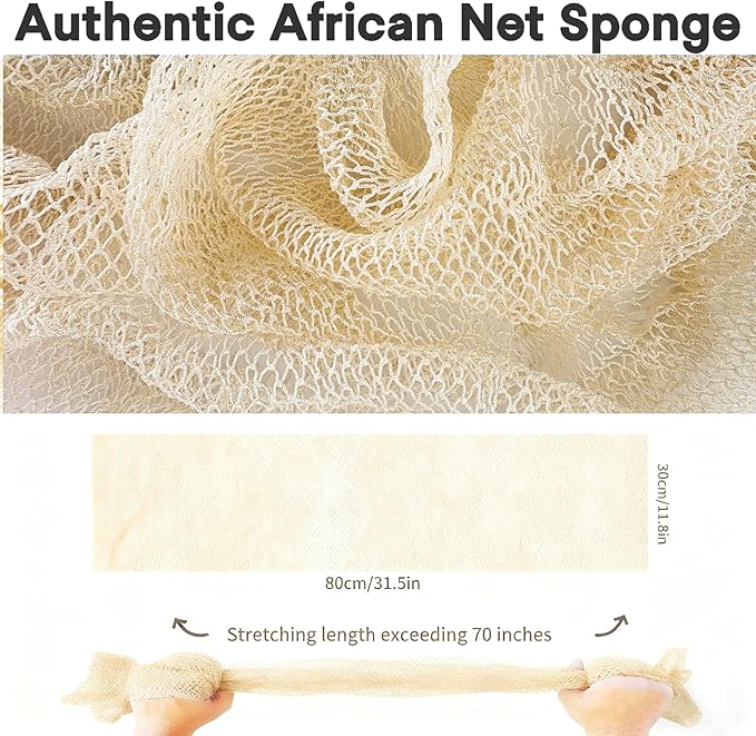 African Net Sponge Authentic, African Exfoliating Sponge Real African Net Black Owned, African Bath Sponge Back Scrubber, Body Exfoliator Shower Bath Accessories (Beige)