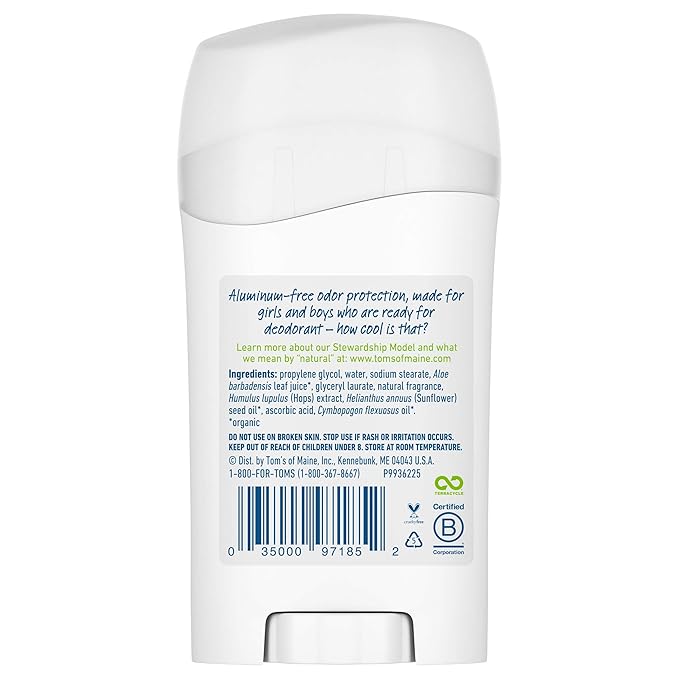 Tom’s of Maine Freestyle Wicked Cool! Natural Deodorant for Tweens, Aluminum Free Deodorant Stick, 1.6 oz (18 Pack)