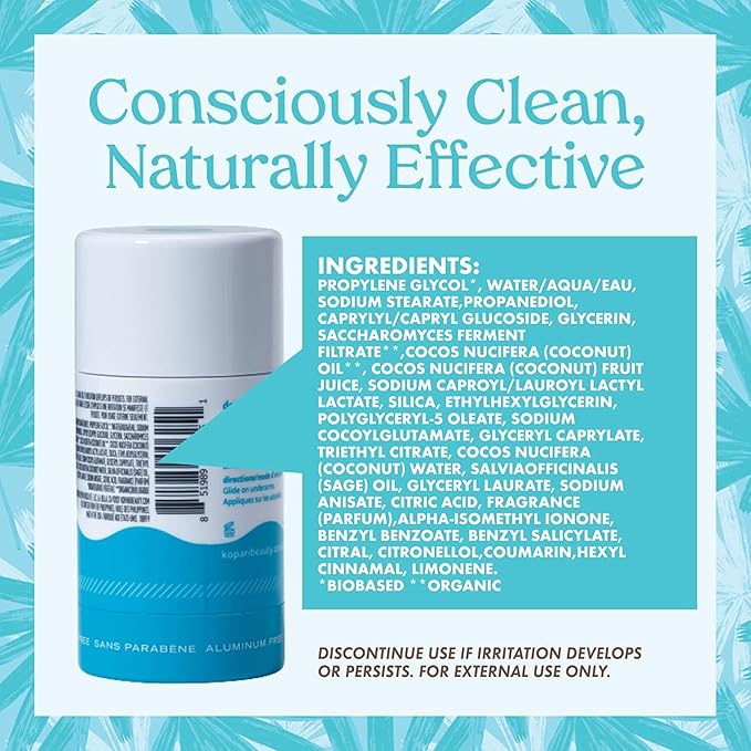 Kopari Aluminum Free Coconut Deodorant, Non Toxic & Clean Plant-Based, No Aluminum, Parabens or Baking Soda, Long Lasting Protection, Beach 2 Pack
