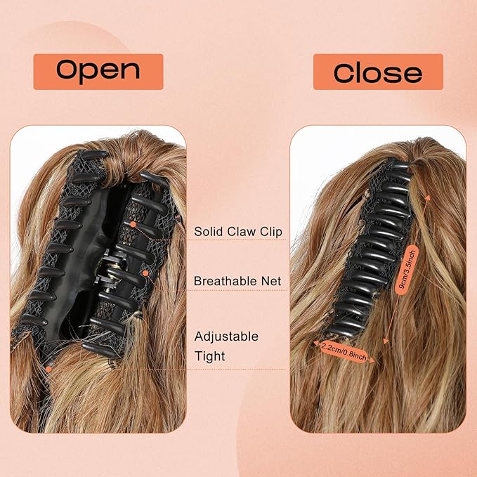 SEIKEA Ponytail Extension, 24" Fluffy Long Wavy Curly Claw Clip Hair Extensions Ponytail Multi-layered Clip in Fake Pony Tails Natural Soft Synthetic Hairpiece Dark Champagne Blonde