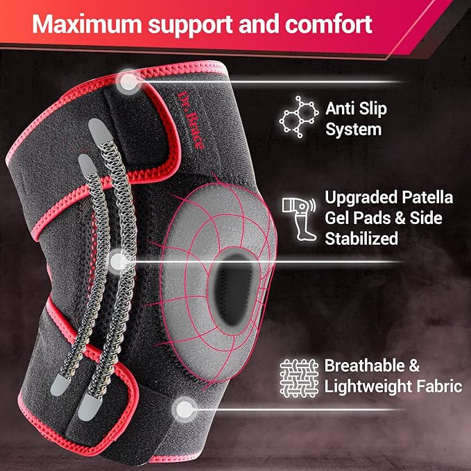 DR. BRACE ELITE Knee Brace with Side Stabilizers & Patella Gel Pads for Maximum Knee Pain Support and knee recovery for men and women-Please Check How To Size Video (Sunrise, Large)