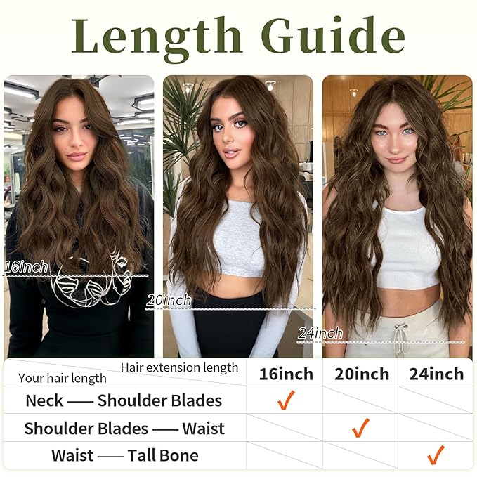 KooKaStyle Invisible Wire Hair Extensions with Transparent Wire Headband Adjustable Size 4 Secure Clips Long Wavy Hairpiece 16 Inch Medium Brown/4# for Women