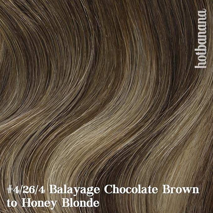 HOTBANANA Human Hair Clip in Hair Extensions, Balayage Chocolate Brown with Honey Blonde 120g Clip in Hair Extensions Real Human Hair Straight Remy Hair Clip Ins Dark Roots Ombre 24 Inch 7pcs