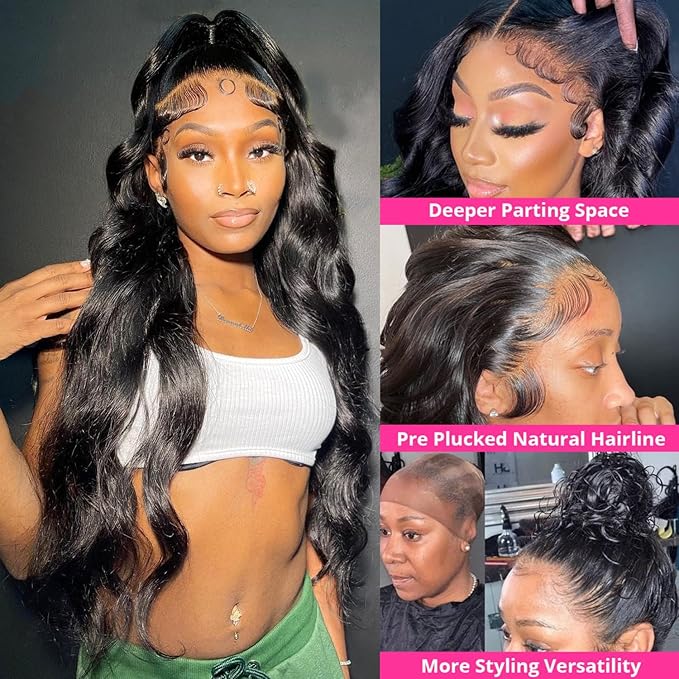 360 Lace Front Wigs Human Hair Body Wave Lace Front Wigs Human Hair Full Lace 200% Density Pre Plucked Wigs Transparent 360 Lace Wig for Women(22inch,360 Lace Wigs)