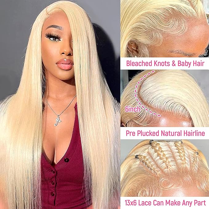 613 Lace Front Wig Human Hair 200 Density 13x6 Blonde Wig Human Hair 613 Straight HD Lace Front Wigs Human Hair Pre Plucked Blonde Wig for Women (32inch)
