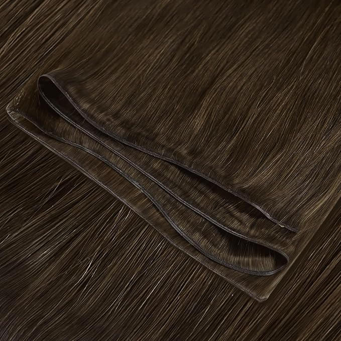 Fshine Human Hair Genius Weft Hair Extensions for Women 22 Inch 60g Light Brown Hair Extensions Sew in Brown Hair Bundle One PieceBundle Natural Weave