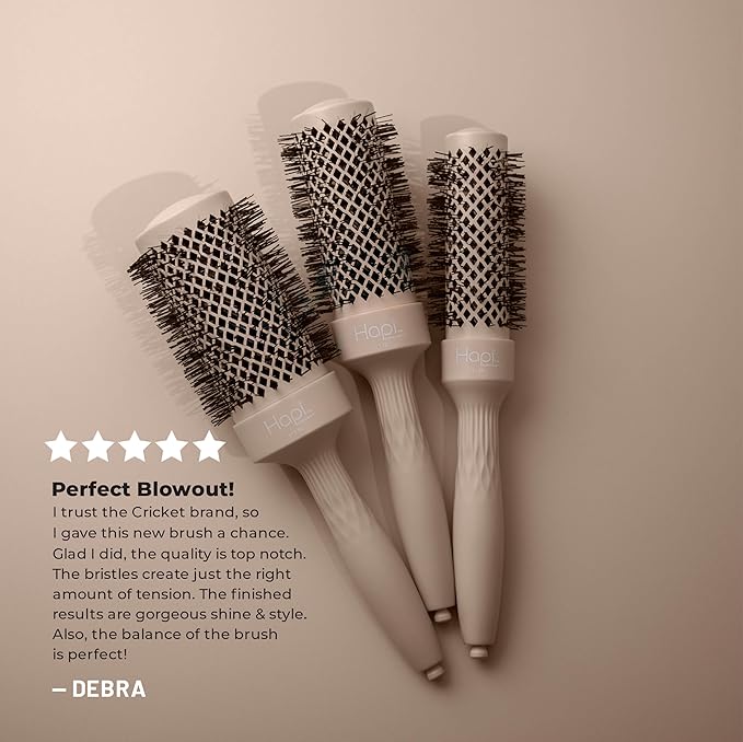 Cricket Hapi High Heat Harmony Thermal Brush - 1.75" Ceramic Barrel, Round Brush for Heat Styling with Hair Dryer, Mood-Friendly - Beige