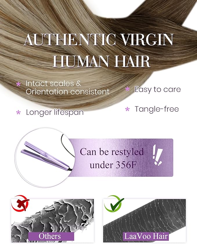 LaaVoo Microlink Hair Extensions Human Hair Ombre Balayage Micro Beads Extensions Dark Brown Mix Ash Brown Micro Ring Hair Extension Human Hair 20 Inch 50g/50s