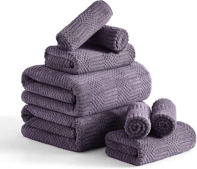 8 Piece Bath Towel Set-2 Oversized Bath Sheets(35"x70"),2 Hand Towels,4 Washcloths-Extra Large Microfiber Towel Sets,Less Lint Highly Absorbent & Quick Dry Bath Towels for Bathroom Gym Pool,Purple