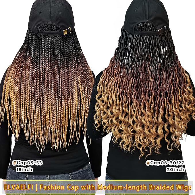 Bling Butterfly Cap w/20 inch Goddess Curls Faux Locs Crochet Hair Extensions, Ombre Brown Wigs with Curly Ends