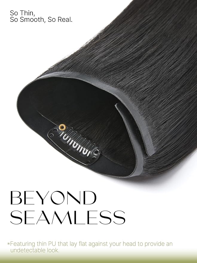 Frodio Clip Ins Hair Extensions Black: 2 Pack 200g Remy Real Human Hair Pu Seamless Silk Long Straight Invisible Full Thick Brazilian Jet Black Natural Color Beauty For Women Can Be Body Wave 14 Piece
