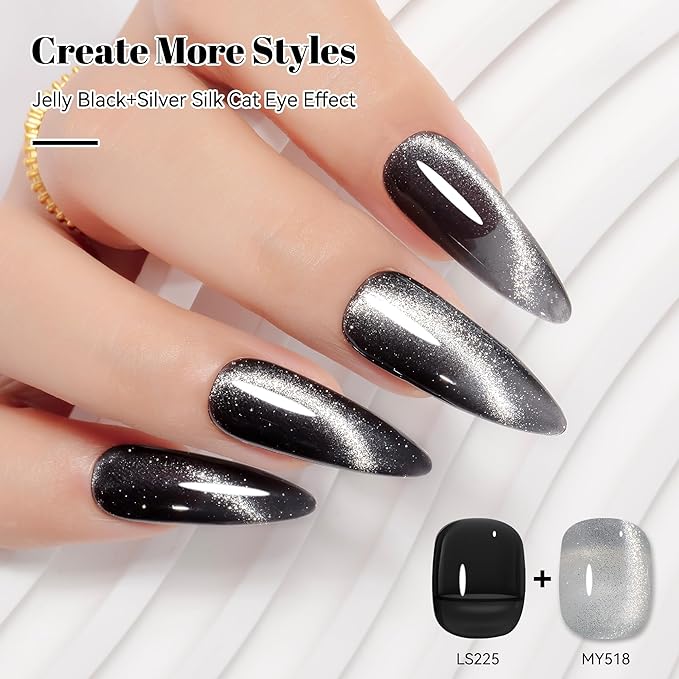 YTD Likomey Cat Eye Gel Nail Polish,Crystal 15ml Bright Silver Magnetic Shimmer Shimmer Glitter Translucent Shiny Fall Winter Salon Home UV Nail Varnish with Magnet Stick,HEMA Free TPO Free,MY518