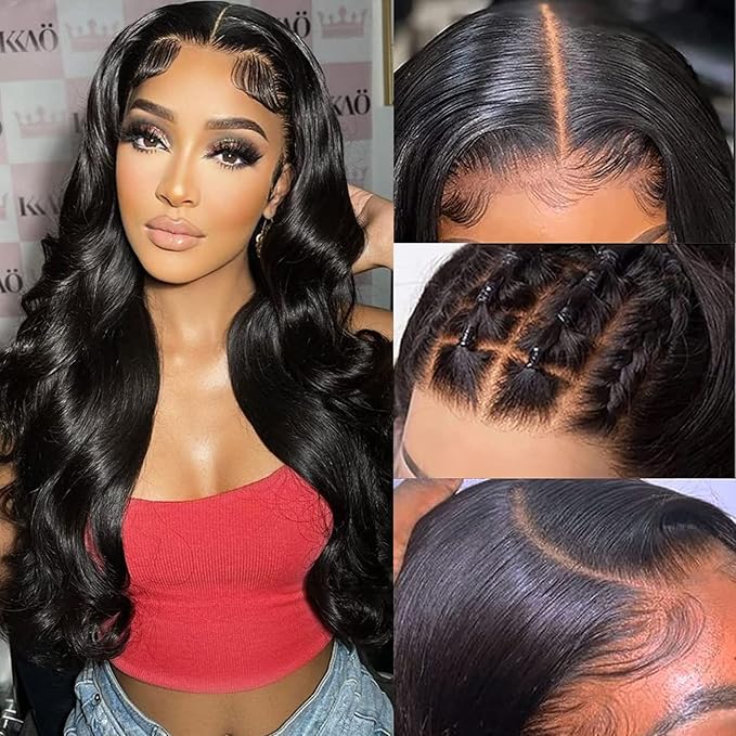 Aicrelery Lace Front Wigs Human Hair Body Wave 13x6 HD Lace Frontal Wigs 180 Density for Black Women Pre plucked with Baby Hair Bleached Knots (22 Inch, Natural Color)