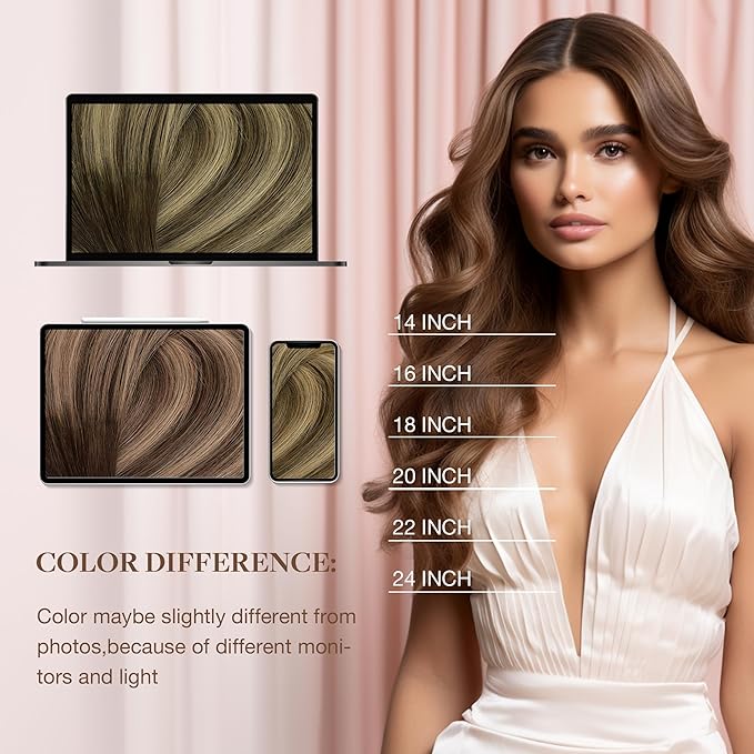 GOO GOO I Tip Hair Extensions Real Human Hair, 16inch 50g 100S, Invisible Remy Cold Fusion I Tip Hair Extensions, 4/27/4 Balayage Chocolate Brown to Caramel Blonde