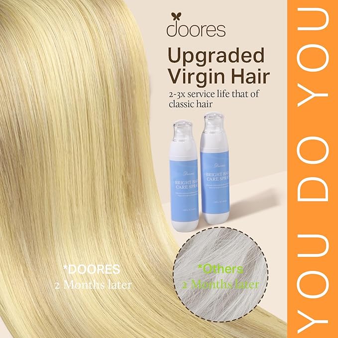 DOORES Human Hair Extensions Clip in, Dirty Blonde Mixed Platinum Blonde 150g 9pcs 14 Inch, Remy Straight Thick Hair