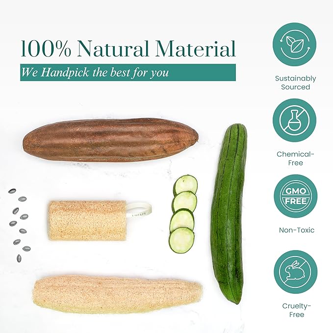 Natural Loofah Sponge 12‑Pack (6"), Exfoliating Body Scrubber for Shower, Bath & Kitchen – Plant-Based