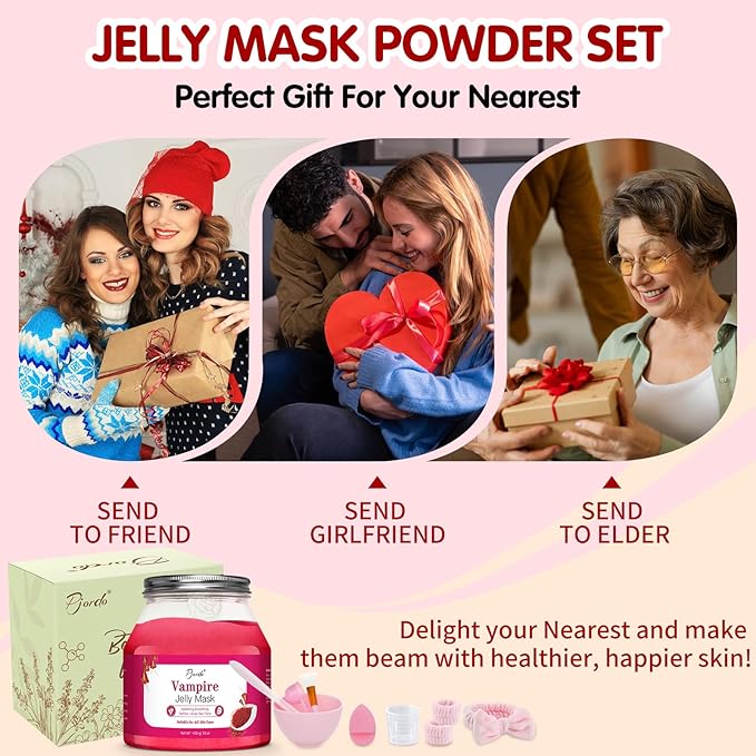 Jelly Masks for Facials Professional, Vampire Jelly Mask Powder with Mixing Bowl Set, Peel Off Face Mask Skincare for Hydrating, Smoothing, Christmas Spa Hydrojelly Masks Gifts for Women