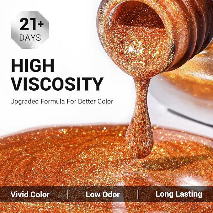 MelodySusie Burnt Orange Glitter Gel Nail Polish,0.5fl oz Pumpkin Shimmer Soak Off UV LED Orange Glitter Gel Polish Gift for Women Nail Art Manicure Salon DIY Nail Design Decoration at Home-z168