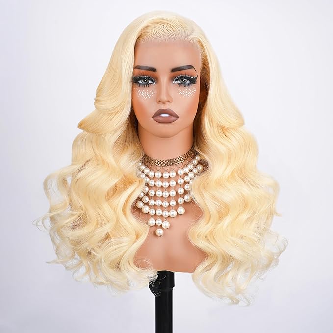 613 13x6 Lace Front Wig Human Hair 250 Density 34 Inch Body Wave Blonde Wig Human Hair 613 HD Lace Frontal Wigs 13x6, 100% Real Human Hair No Synthetic Blend No Tangle No Shedding Triple Lifespan 3X