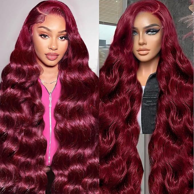 30 Inch 99J Burgundy Wig Human Hair 200 Density 13x6 HD Lace Front Wigs Human Hair Pre Plucked Body Wave Wigs 99J Burgundy Frontal Wigs Human Hair