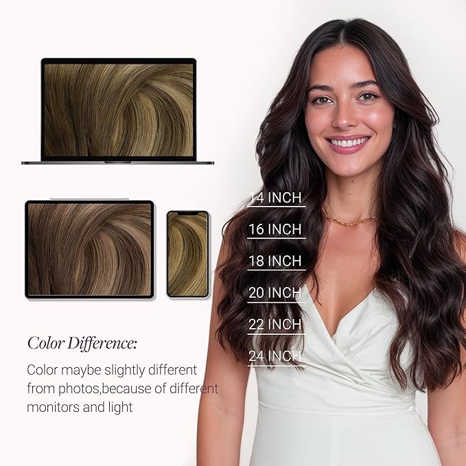 GOO GOO Micro Link Tip Hair Extensions Real Human Hair, 18inch 50g 50S, Invisible Remy Cold Fusion Micro Link Tip Hair Extensions, 4/27/4 Balayage Chocolate Brown to Caramel Blonde