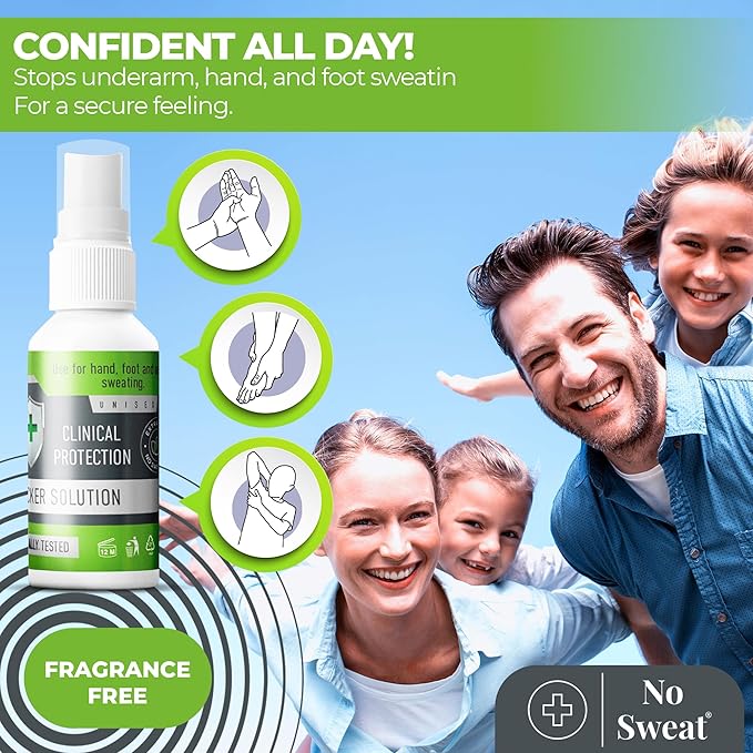 NO SWEAT Maximum Strength Antiperspirant Spray, Strong Deodorant for Excessive Sweating & Hyperhidrosis Treatment, Lasts up to 7 Days -50ml) Packing May Vary