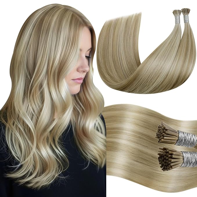 LaaVoo I Tip Hair Extensions Blonde Highlight Itip Hair Extensions Human Hair Invisible Seamless 50s 50g 20in