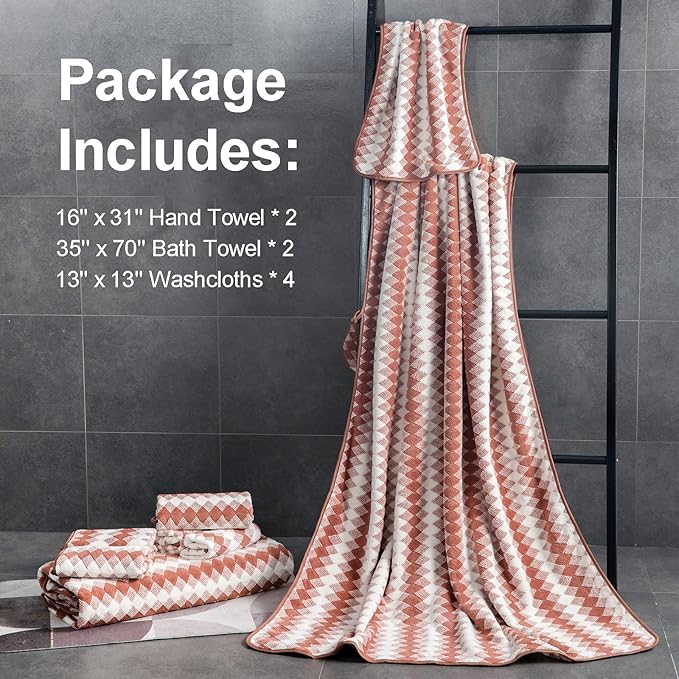 8 Piece Bathroom Towel Set|2 Oversized Large Bath Towels Sheet,2 Hand Towels,4 Washcloths| 600GSM Soft Microfiber Towel Set for Bathroom Hotel,Highly Absorbent Quick Dry Bath Towel Collections,Brown