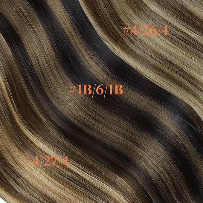 GOO GOO Invisi Edge Clip in Hair Extensions Set, 20inch 130g, 4pcs Injected Seamless PU Clip ins and 3pcs Classical PU Clip ins Virgin Real Human Hair, #(T1B/6) P1B