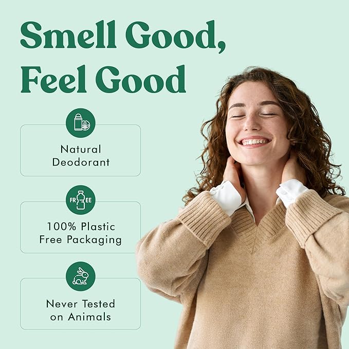 Vibe Aluminum Free Natural Deodorant for Women and Men - Long Lasting Odor Control with Organic Coconut Oil and Beeswax for Sensitive Skin, No Baking Soda or Parabens, Plastic Free (Mint)