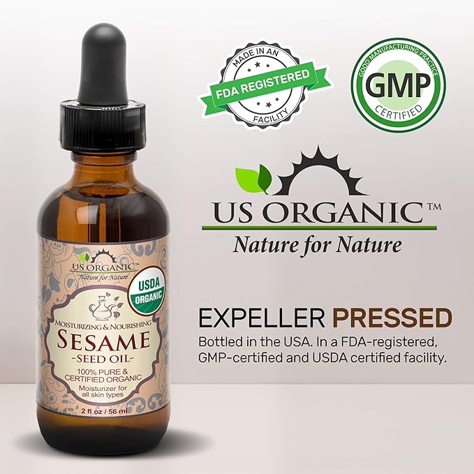 US Organic Sesame Seed Oil, USDA Certified Organic, Untoasted, Unrefined Virgin, 100% Pure & Natural, Cold Pressed, Size for DIY and small manufacturers (128 oz (1 Gallon))