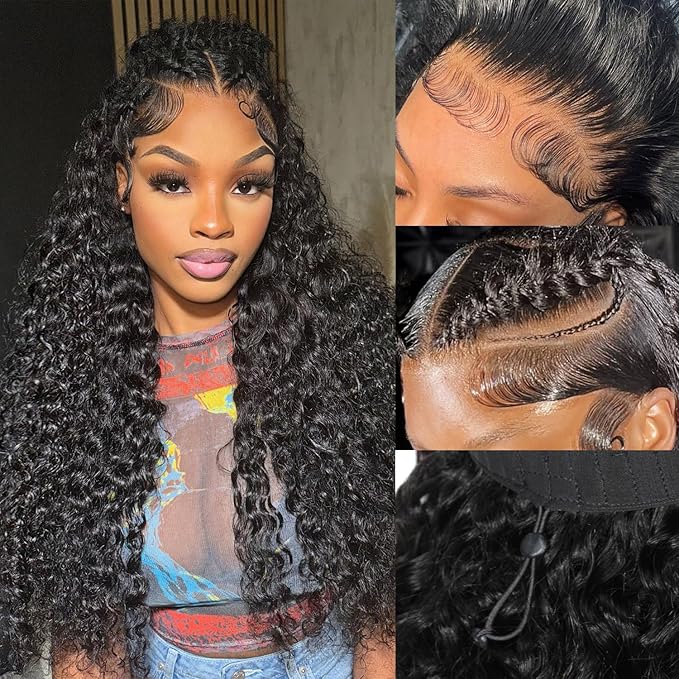 24 Inch Water Wave Lace Front Wigs Human Hair Pull Go 13x6 HD Transparent Lace Frontal Glueless human Hair Wigs 200% Drawstring Wigs With BabyHair Wet And Wave Human hair Wig For Black Women