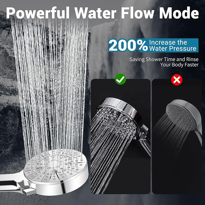 6-Mode Shower Head with Handheld, High Pressure Handheld Shower Heads, Detachable Showerhead 71" Extra Long Stainless Steel Hose Adjustable Brass Joint Holder for Bathroom Upgrade Chrome
