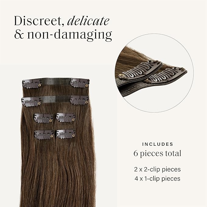 Luxy 100% Remy Human Hair Extensions for Thin Hair Thinning Hair Fill-Ins – 6 Seamless Wefts Multi-Dimensional Color Blend - Natural-Looking Volume & Coverage 50 grams 12" Neutral Brown Thinning
