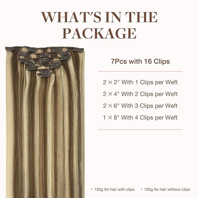 GOO GOO Clip in Hair Extensions Real Human Hair, Remy Human Hair Extensions Clip ins for Women, Natural Human Hair, 26 Inch 180g 7Pcs, 8A/22 Medium Brown Highlighted Golden Blonde