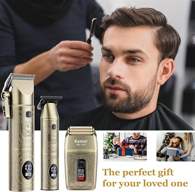 Kemei Professional Hair Clippers for Men, Beard Trimmer, Electric Shaver for Men, 3 in 1 Barber Clipper Kit LCD Display, Gift Sets