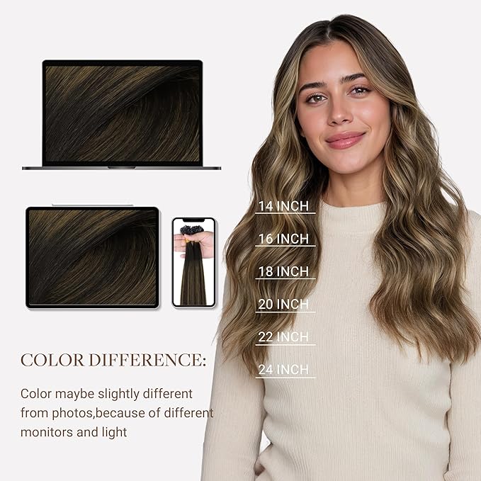 GOO GOO Micro Link Hair Extensions Real Human Hair, Upgraded 100g 100S, 24 Inch Cold Fusion Microlinks, Invisible Remy Hair, 1B/6/1B Balayage Natural Black to Chestnut Brown