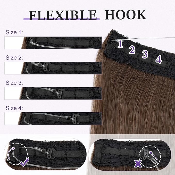 Halo Hair Extensions Real Human Hair,Halo Hair Extension 100% Human Hair, Wire Hair Extensions,Straight Natural Brown 18inch/65g