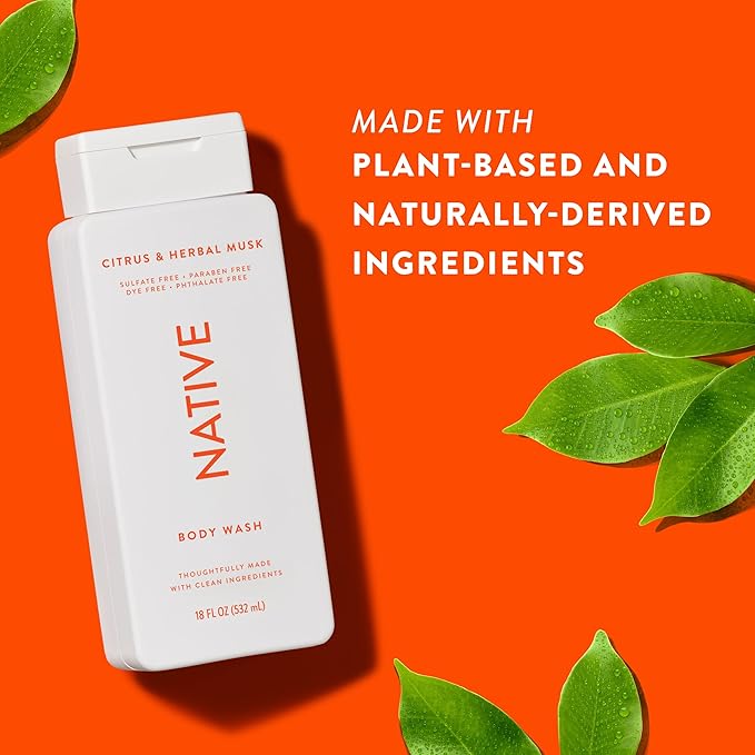 Native Body Wash Contains Naturally Derived Ingredients | For Women & Men, Sulfate, Paraben, & Dye Free Leaving Skin Soft and Hydrated | Citrus & Herbal Musk 18 oz