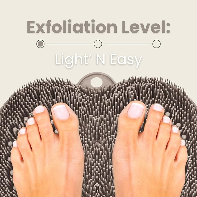 Foot Scrubber Mat with Suction Cups - Silicone Body Scrubber for Back or Feet, Ivory Shower Mat for Ground or Wall, Valentines Day Gifts for Men or Women, 11 x 11 inches (Mocha)