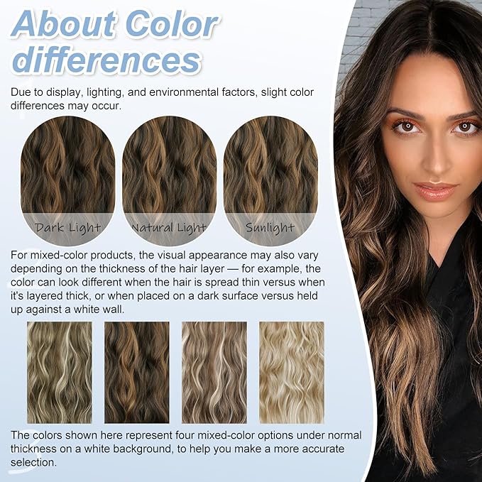 Brown Highlight Invisible Wire Hair Extensions Long Wavy Synthetic Hairpiece with 4 Secure Clips for Women 20 Inch Clip in Hair Extensions