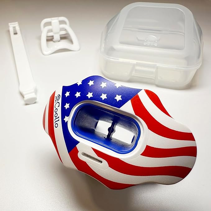 Football Mouth Guard Lip Guard 2-in-1 Transformer Pacifier Football Sports Lip Protector for Adults & Youth USA Flag & Fangs Mouthpiece (Case Included)