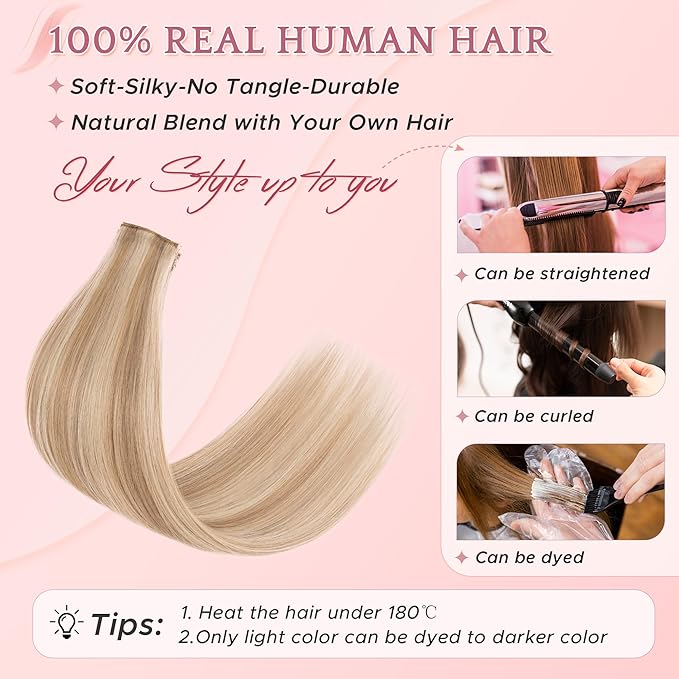 SEGO Single Clip In Hair Extensions Real Human Hair 6 Pcs Individual Clip Ins Highlight Remy Balayage Straight Soft Seamless Hairpieces for Women -20 Inch #12P613 Golden Brown&Bleach Blonde