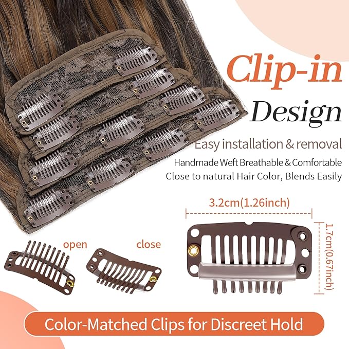 Kookastyle Clip in Hair Extensions, Natural Long Layered Soft Invisible Synthetic Curly Hairpieces for Women,4 pcs(20 Inch,Balayage Chocolate Brown to Caramel Blonde)