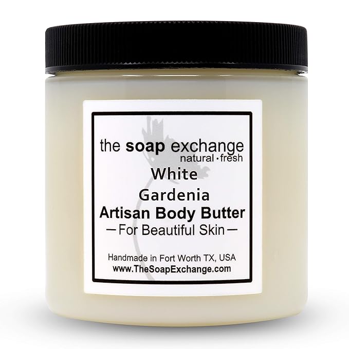 The Soap Exchange Body Butter - White Gardenia Scent - Hand Crafted 16 fl oz / 480 ml Natural Artisan Skin Care, Shea Butter, Aloe Vera, Nourish, Moisturize, & Protect. Made in the USA.
