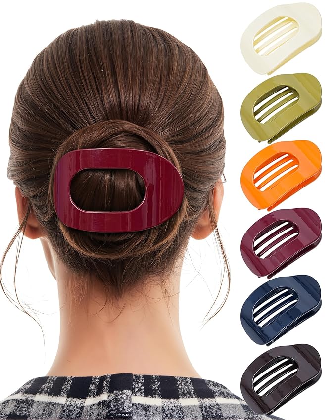 6 PCS Flat Hair Clips for Women - French Medium Flat Claw Clips for Thick Thin Hair, Strong Grip Non Slip Hair Claw Clips for Women Girls