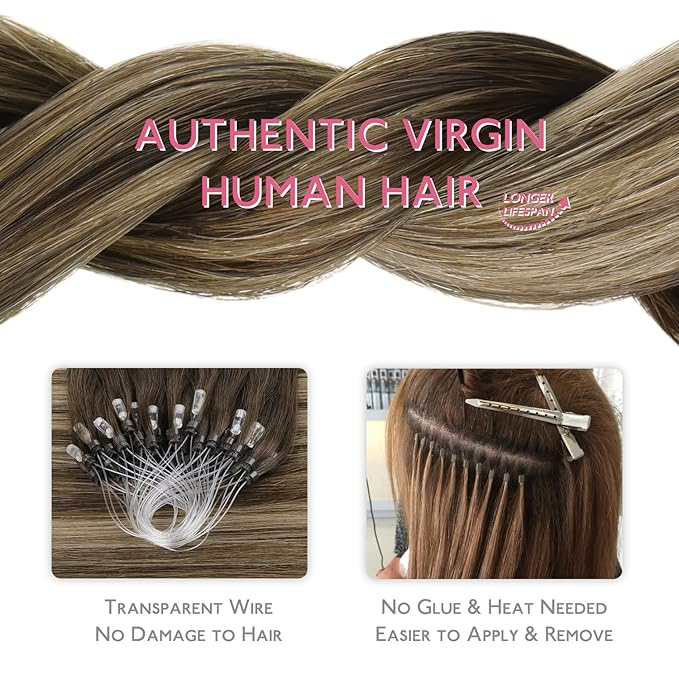 WENNALIFE Microlink Hair Extensions Human Hair, 50g 50s 16 Inch Balayage Chocolate Brown to Caramel Blonde Remy Micro Bead Hair Extensions Real Human Hair Micro Loop Micro Ring Hair Straight Microlink