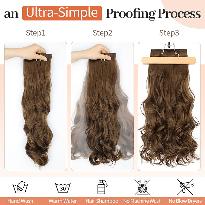 Kookastyle clip in hair extensions 4 pcs natural long Synthetic wavy curly hairpieces Layered soft invisible for women Chestnut Brown 20 inch