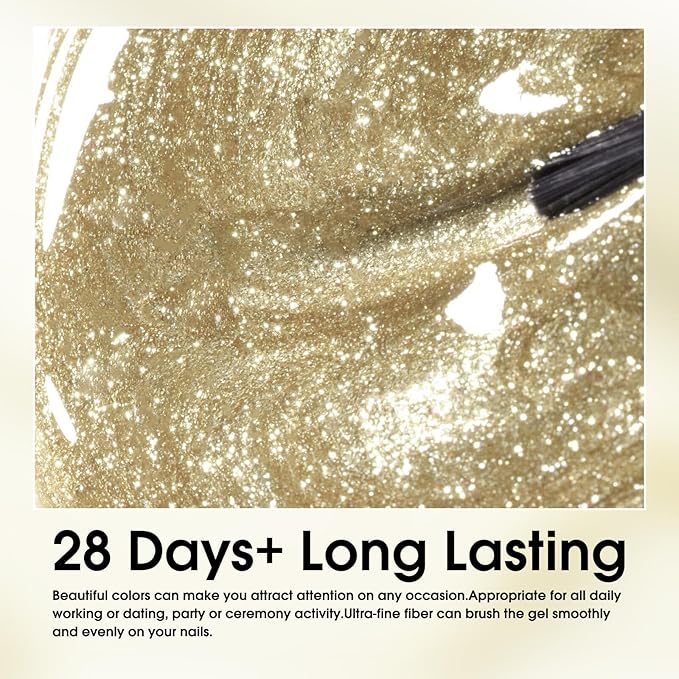 VENALISA Glitter Gel Nail Polish, 1 Pcs Gold Glitter Gel Polish Soak Off Hema-free UV Gel DIY at Home Manicure Salon Nail Art For Girls Women